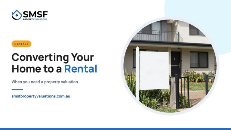 Converting Your Home to a Rental. A townhouse with a blank real estate board out front. SMSF Property Valuations