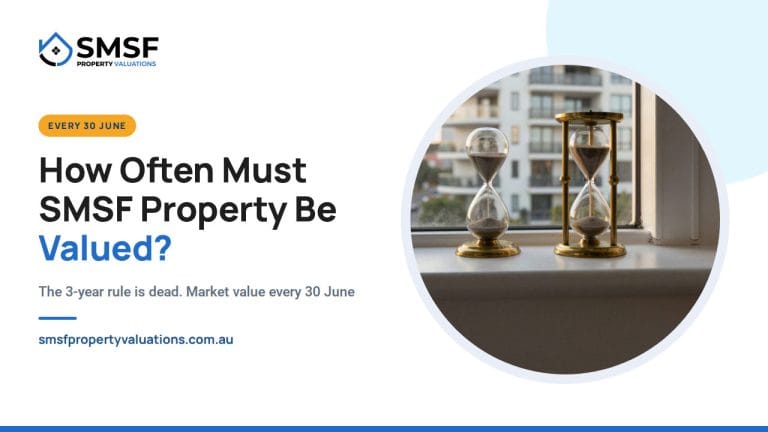 How Often Must SMSF Property Be Valued? Hourglasses on a windowsill with an apartment building outside. SMSF Property Valuations